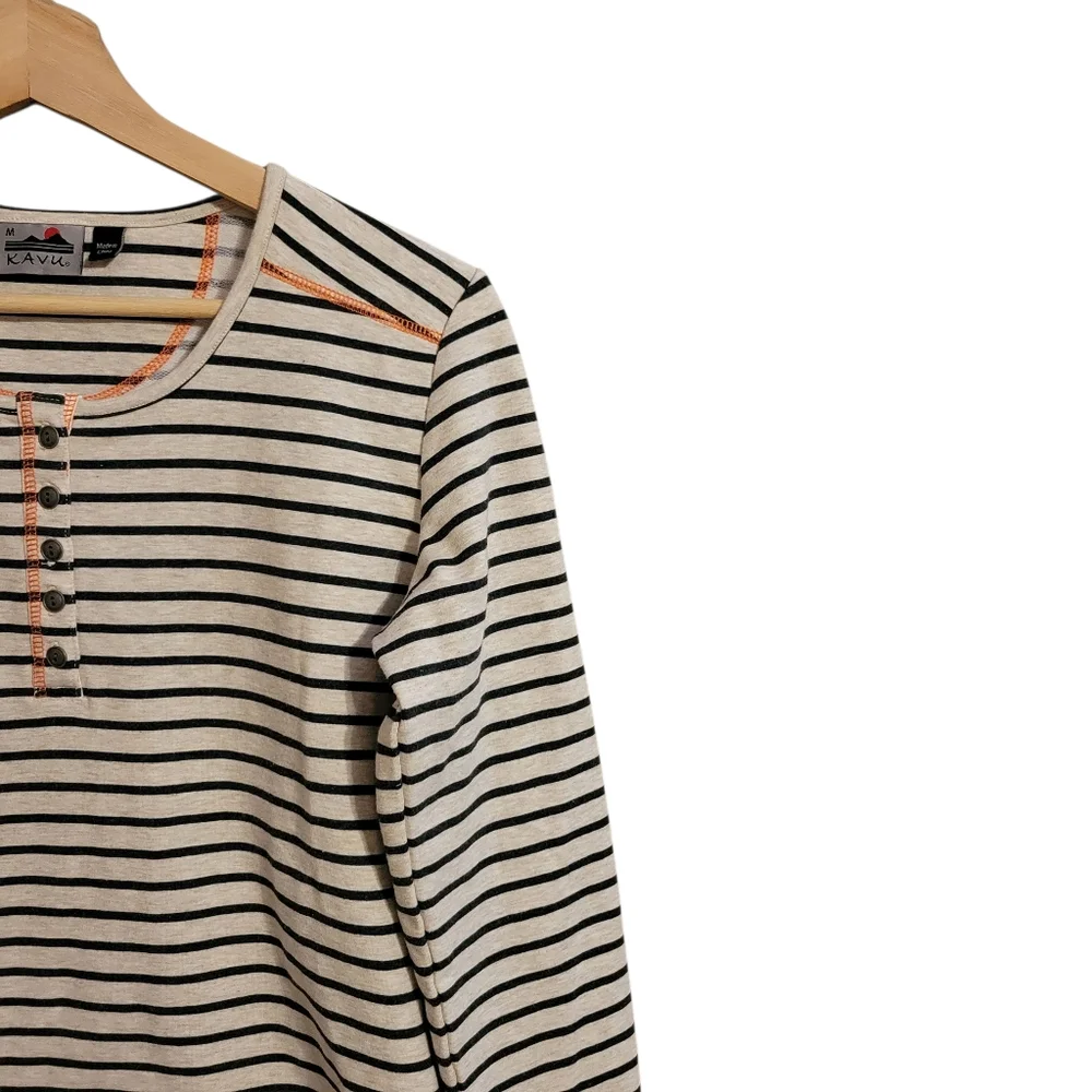 Kavu Striped Long Sleeve Henley Top